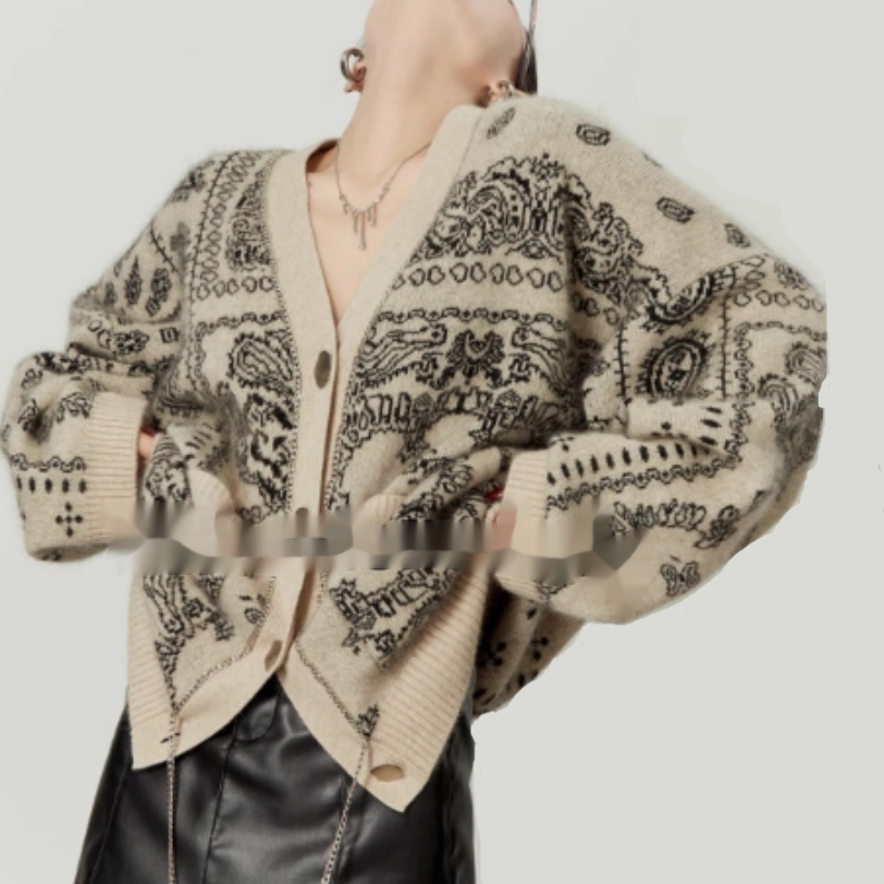 Loose V-neck Jacquard Lazy Sweater Cardigan - Image 5