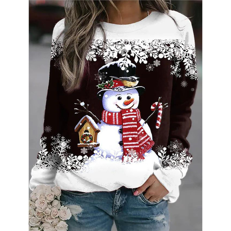 Snowman Printed Panel Loose Sweater — изображение 9