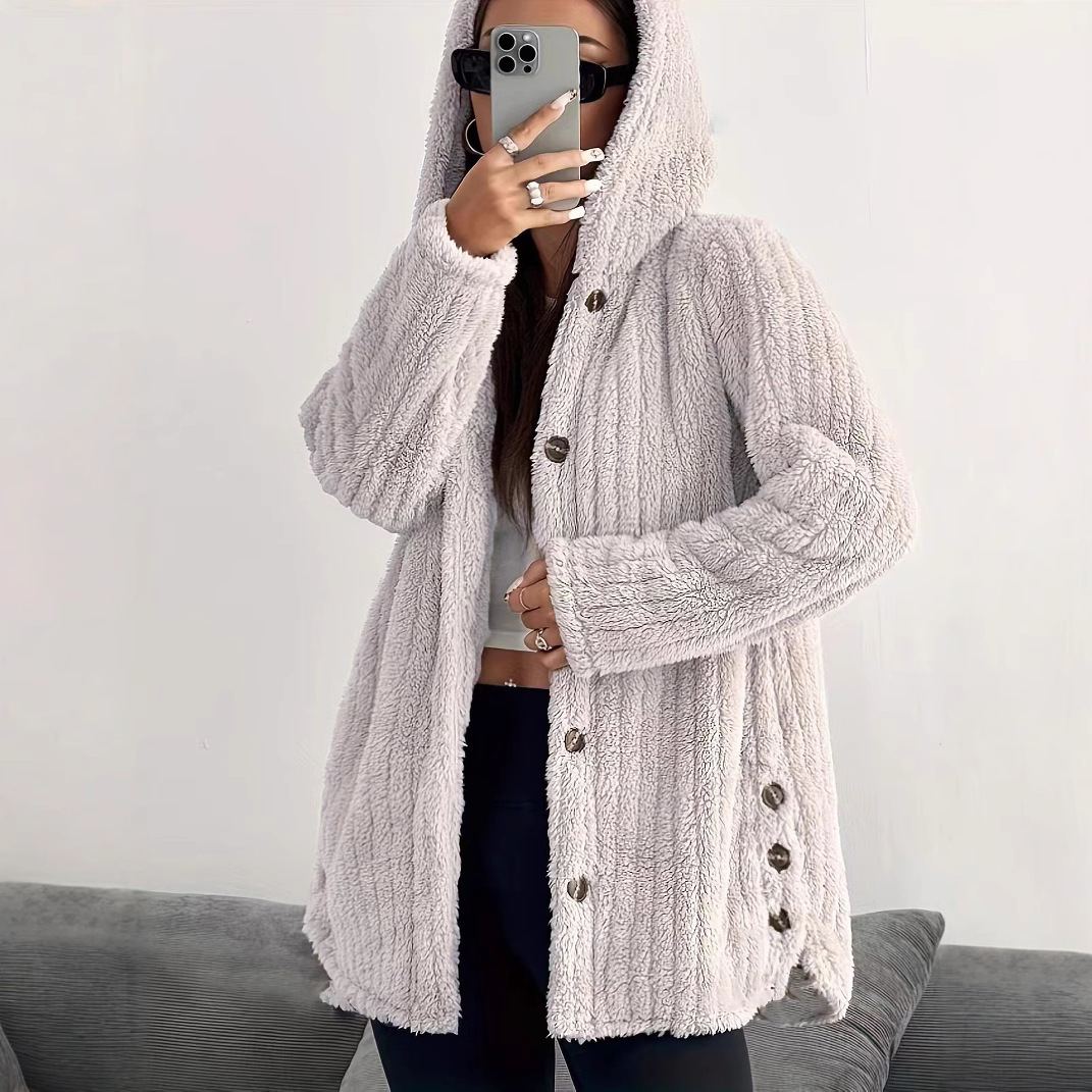 Hooded Loose Plush Coat Women's Regular Sleeve - Image 3