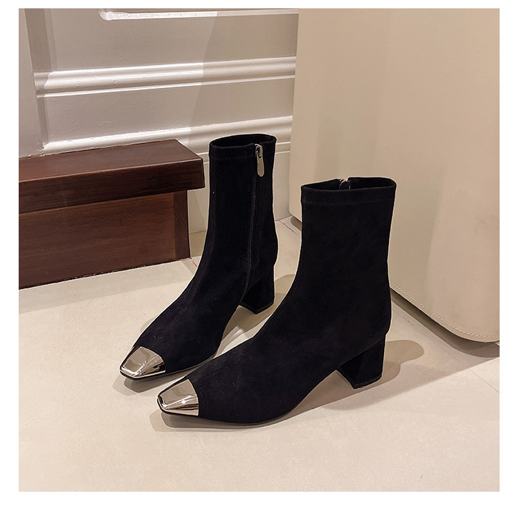 Fashion Elegant Square Head French Chunky Heel Boots - Image 6