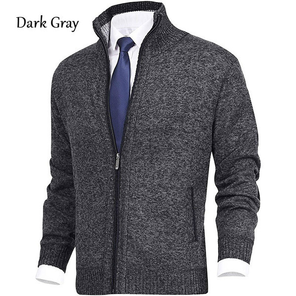Men's Solid Color Stand Collar Cardigan Sweaters Coat - Image 7