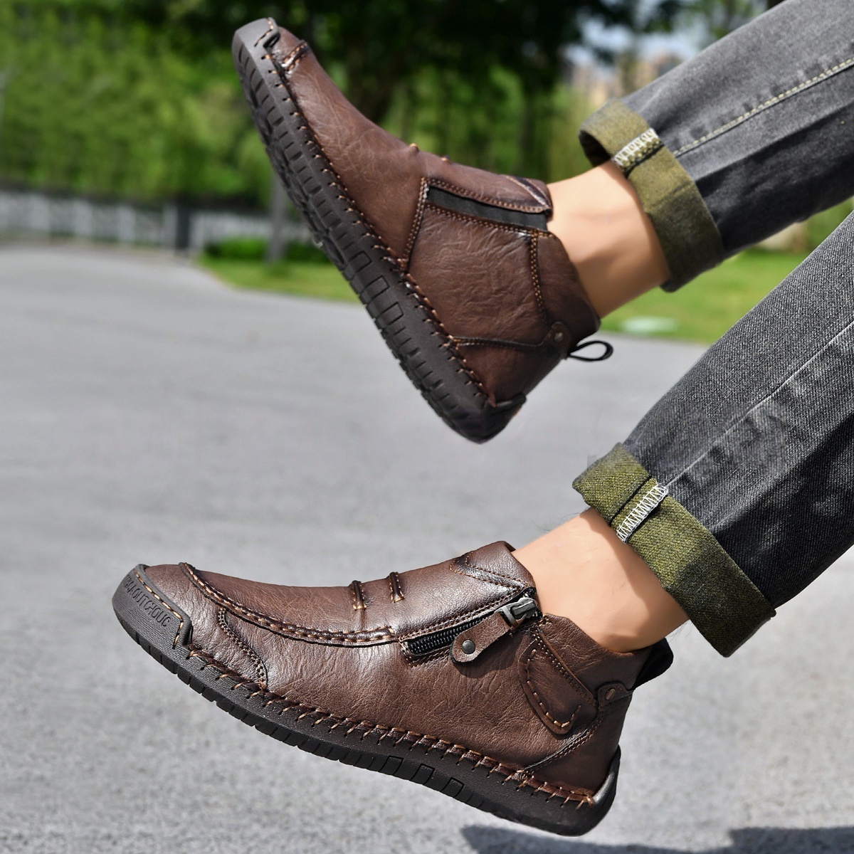 Men's Flats Ankle Boots Fashion Casual Side-zipper Boot Temperament Commuter Shoes - Image 4