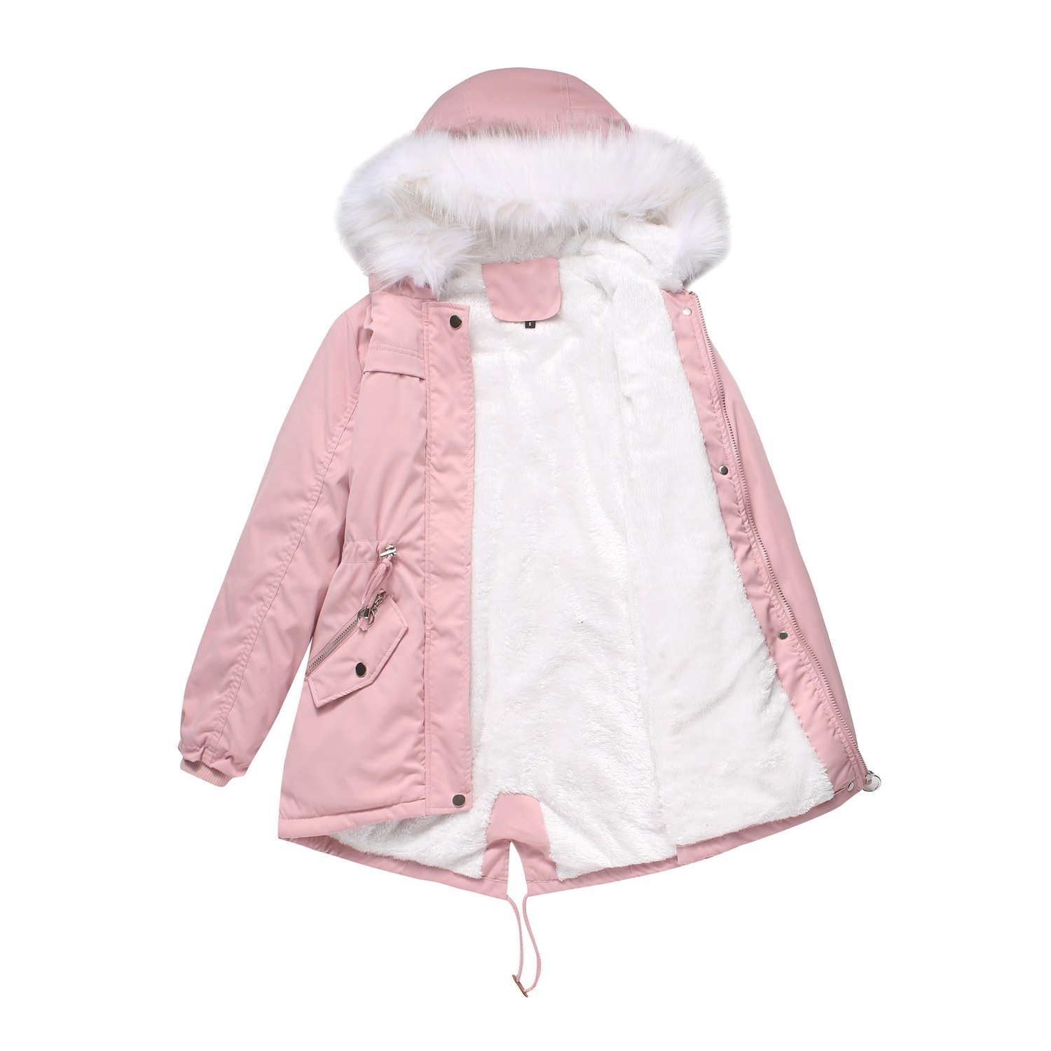 Women's Cotton-padded Coat White Fur Collar Parka - Image 5