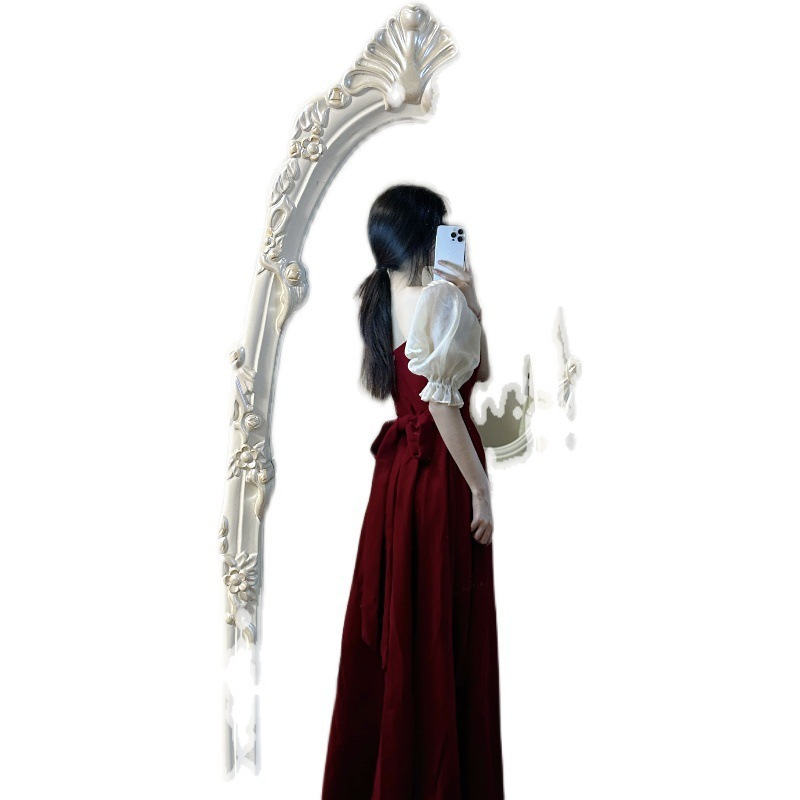 Small Plus Size Wine Red Puff Sleeve Princess High-grade Evening Dress – Bild 5