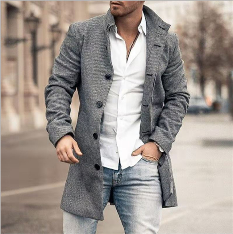 Men's Fashion Casual Tweed Stand-up Collar Coat - Image 2