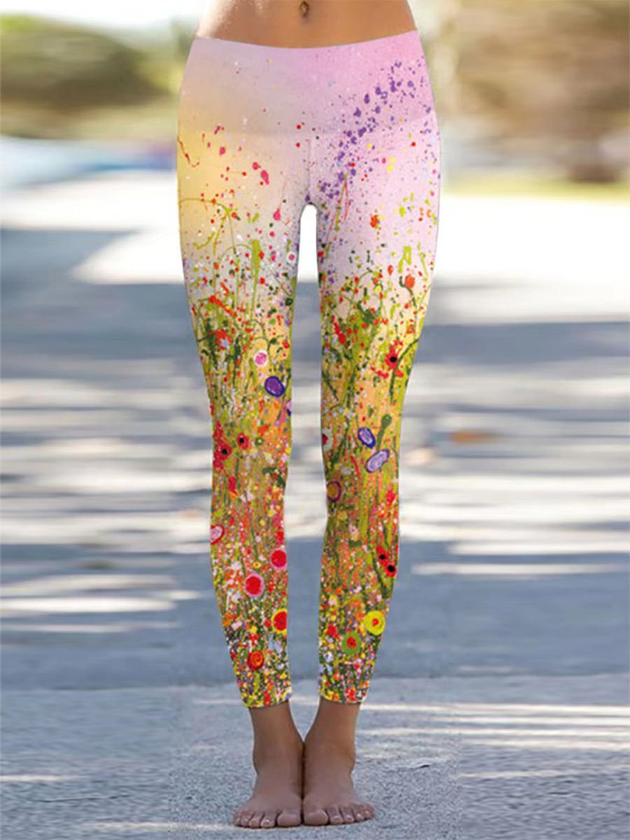 High Waist Peach Tight Pants Print Yoga Pants - Image 3