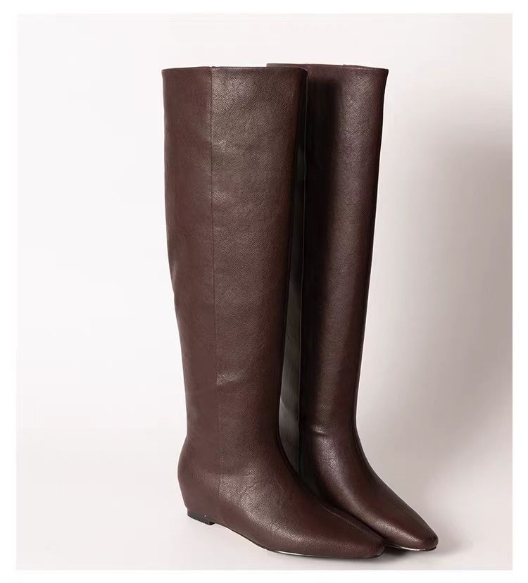 Retro Style Square Toe Flat Bottom Tall Knight Boots - Image 6