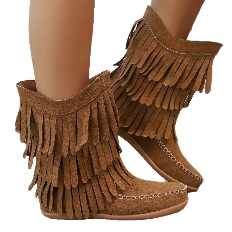 Plus Size Retro Tassel Mid-calf Heel Martin Boots – Bild 5