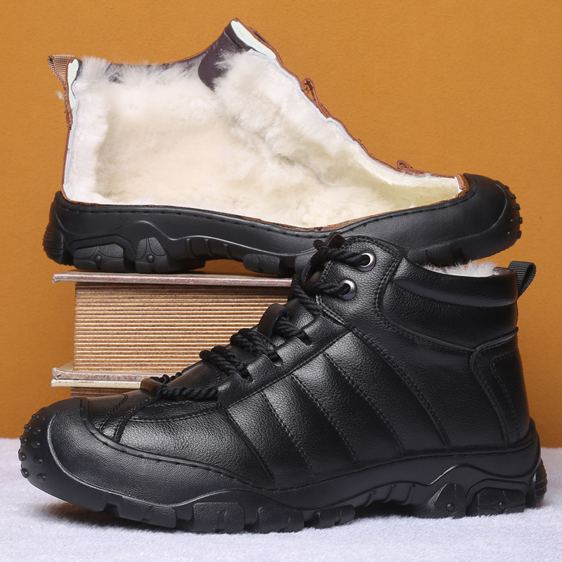 Warm Men's Outdoor Mountaineering Plush Leather Shoes - Image 5