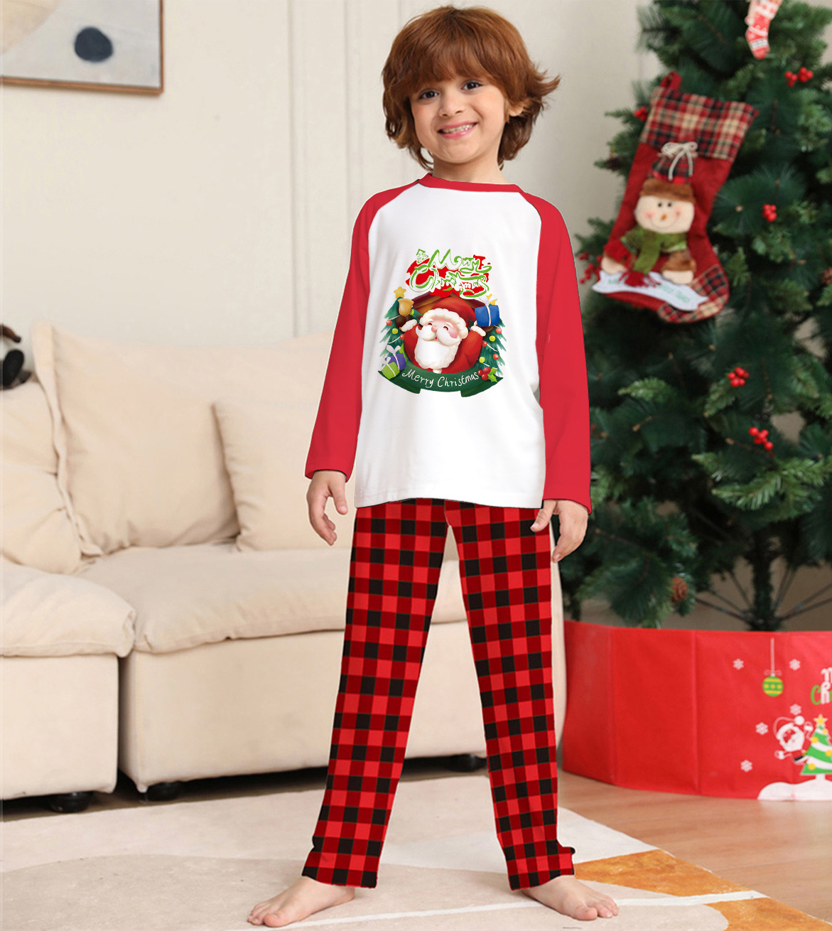 Christmas Parent-Child Clothes Set Long Sleeve T-Shirt Plaid Pants Family Matching Pajamas - Image 7