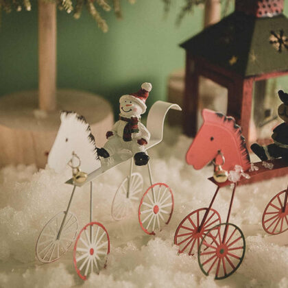 Cute Christmas Wrought Iron Reindeer Snowman Carriage Ornaments