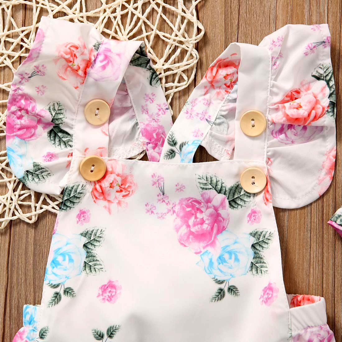Floral Ruffled Set Infant Casual Trend Cute Little Floral Triangle Dress Two Piece Suit Girl Explosion Climbing Suit – Bild 5