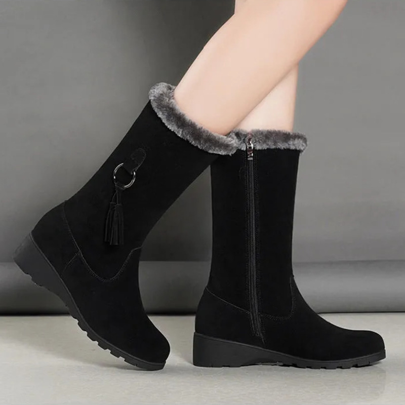 Long Furry Mouth Fleece-lined Martin Boots Autumn And Winter New - Image 3