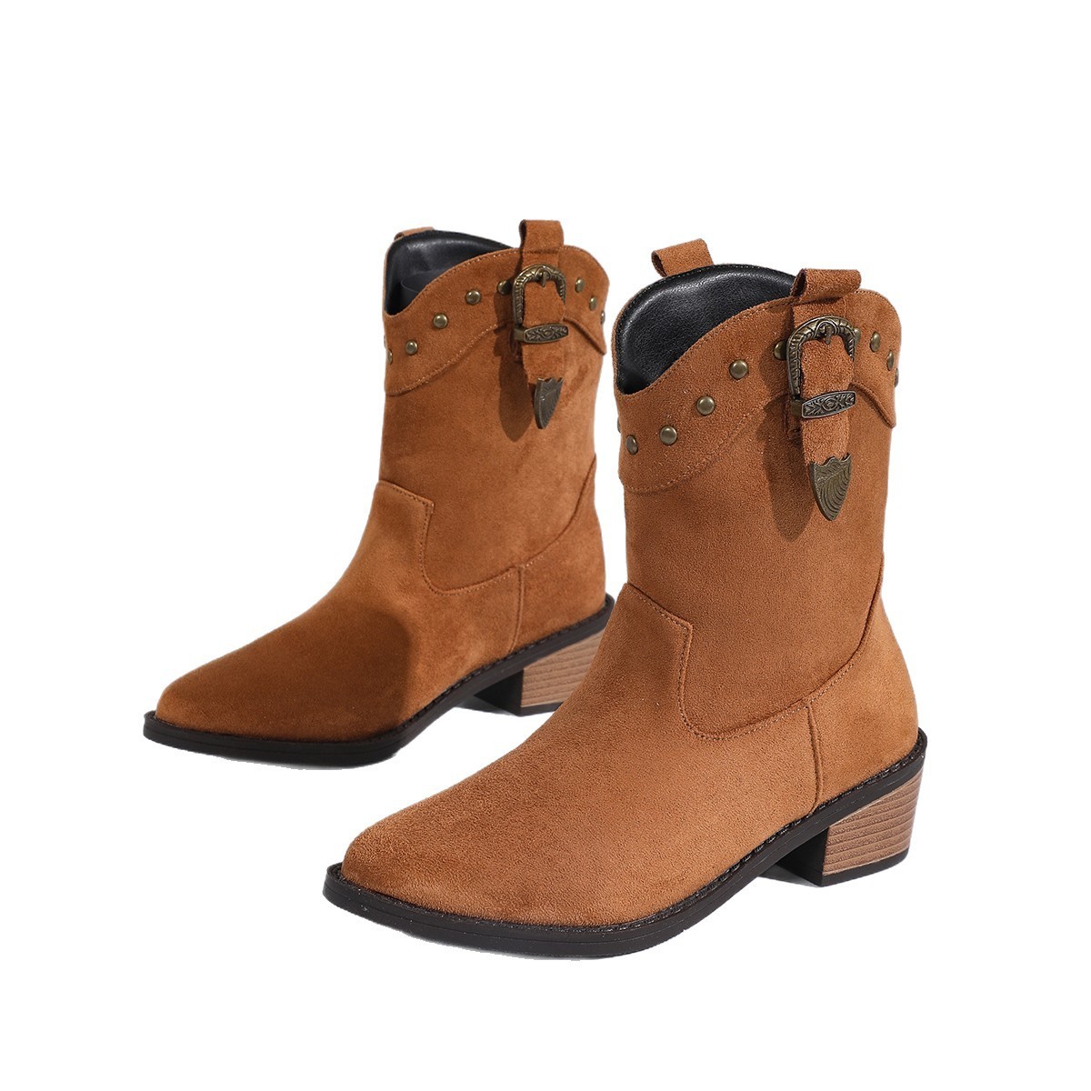 New Pointed Stitching Rivet Sleeve Women's Mid Boots - Image 5