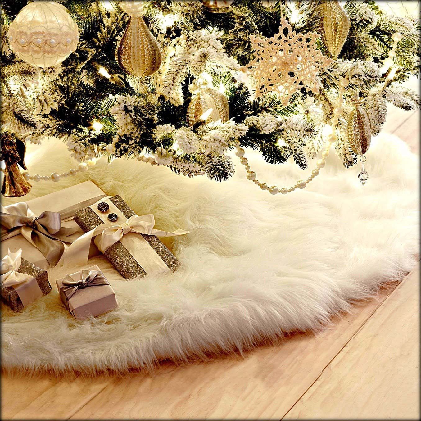 Pure white plush Christmas tree skirt Christmas plush tree skirt 78cm 90cm 122cm Christmas tree decoration tree - Image 4