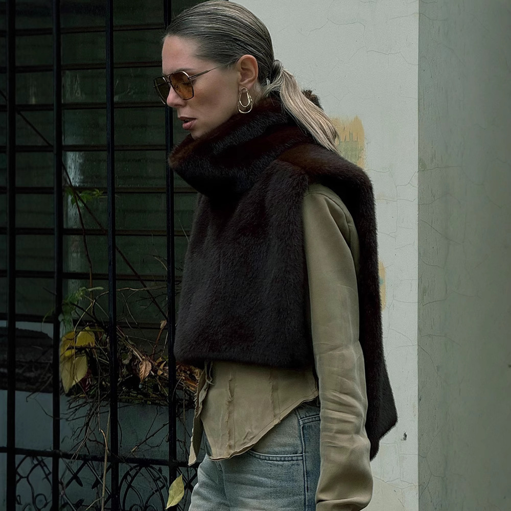 New Solid Color Half Turtleneck Sleeveless Fur Vest For Women – Bild 2