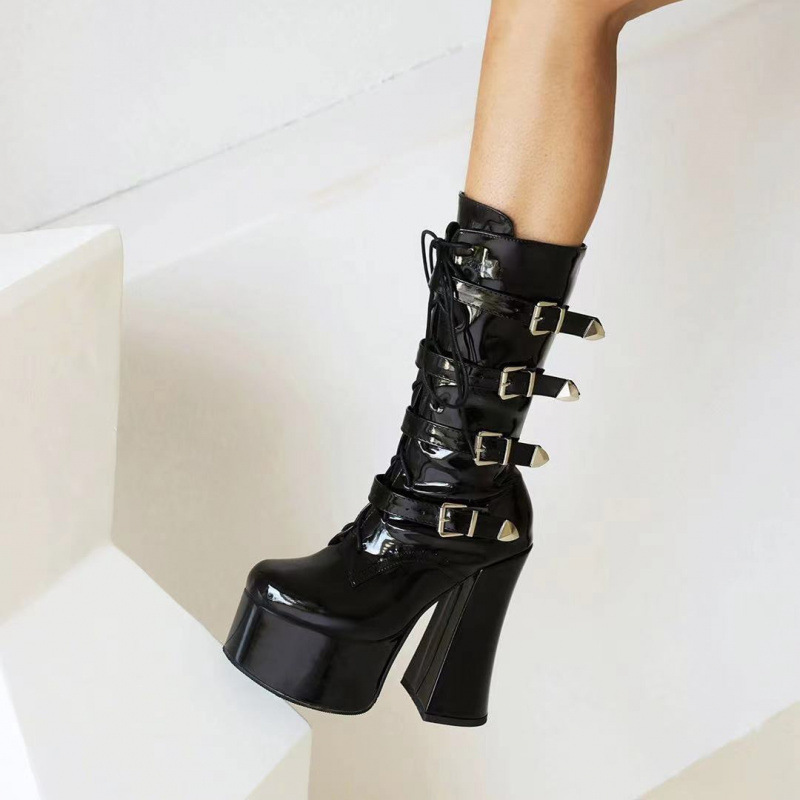 Female British Style Super High Waterproof Platform Thick Heel Platform Martin Boots - Image 4