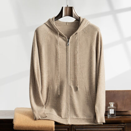 Men's Cashmere Hoodie Zip-Up Knit Cardigan Jacket