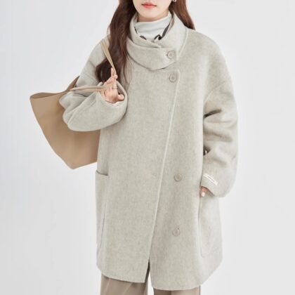Stand Collar Loose Woolen Female Reversible Cashmere Coat