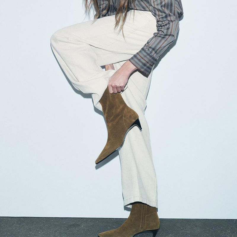 Square Toe High Heel Middle Boots Side Zipper Retro Kitten Heel Booties - Image 3