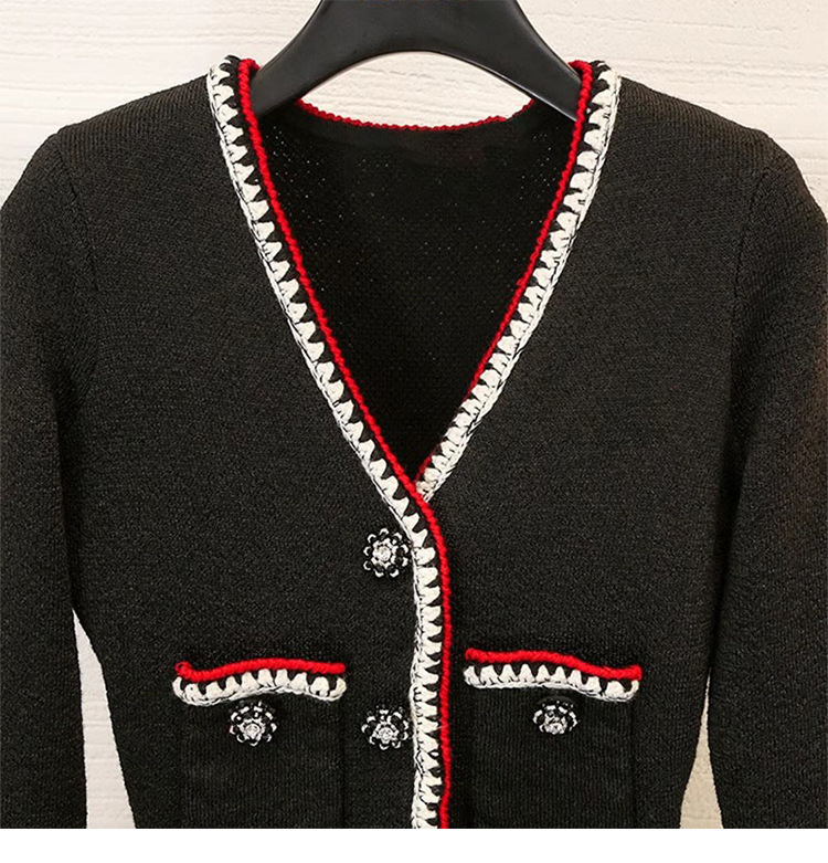 Women's Black V-neck Knitted Dress - Image 2