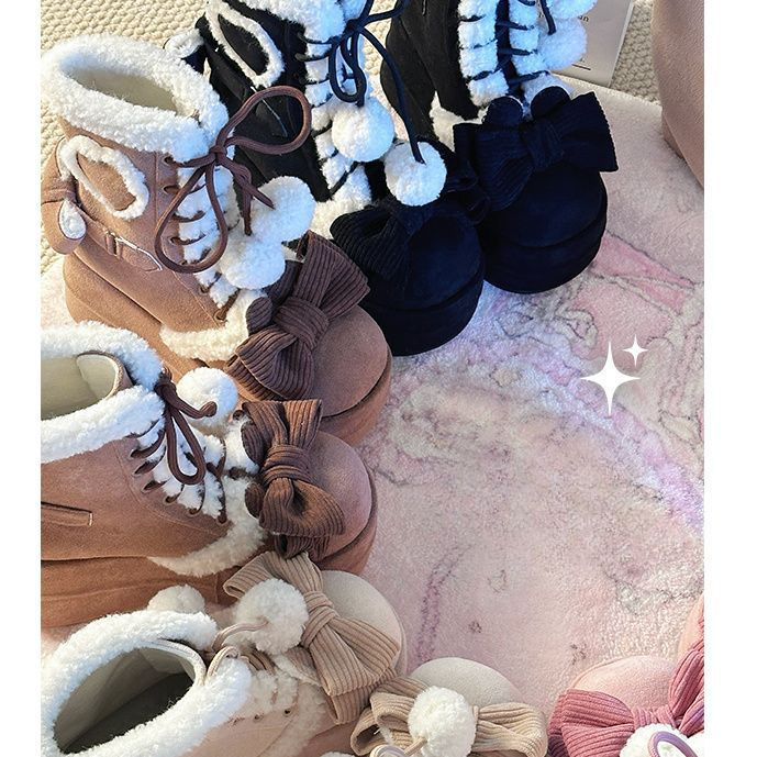 Autumn And Winter New Thick Bottom Sweet Soft Girl Cute Fur Ball Boots - Image 3