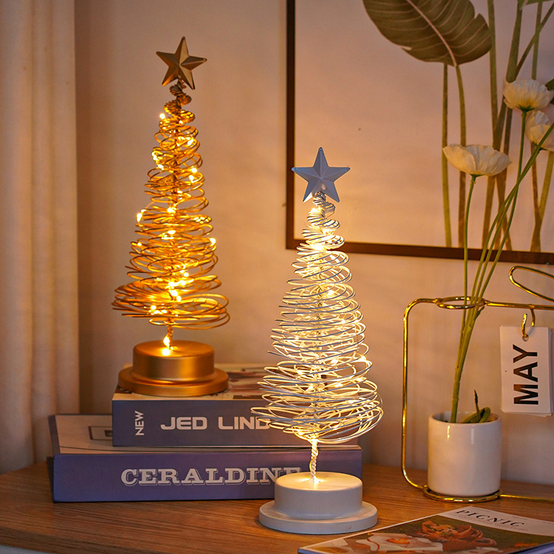 LED Christmas Tree Spiral Light Table Ornament Wrought Iron Xmas Tree Bedroom Desk Lamp Christmas Atmosphere Night Light Decor - Image 2