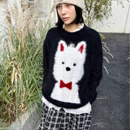 White Red Bow Tie Fur Dog Black Sweater