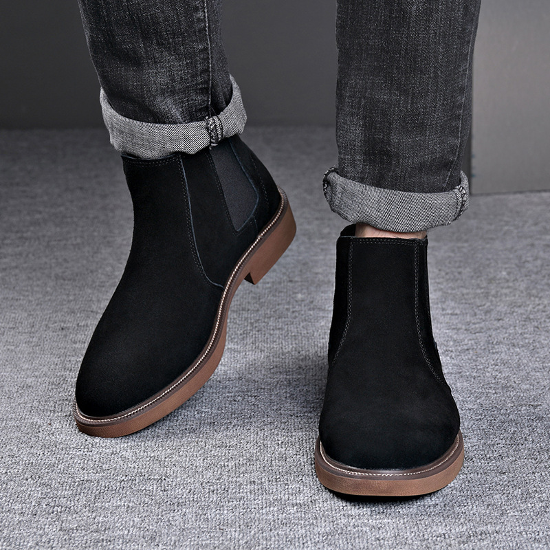 Men's Suede Leather Autumn And Winter New Fleece-lined Pointed Ankle Boots - Image 3