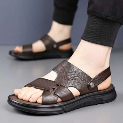 Men's Breathable Genuine Leather Beach Shoes Casual Soft Bottom Middle-aged And Elderly