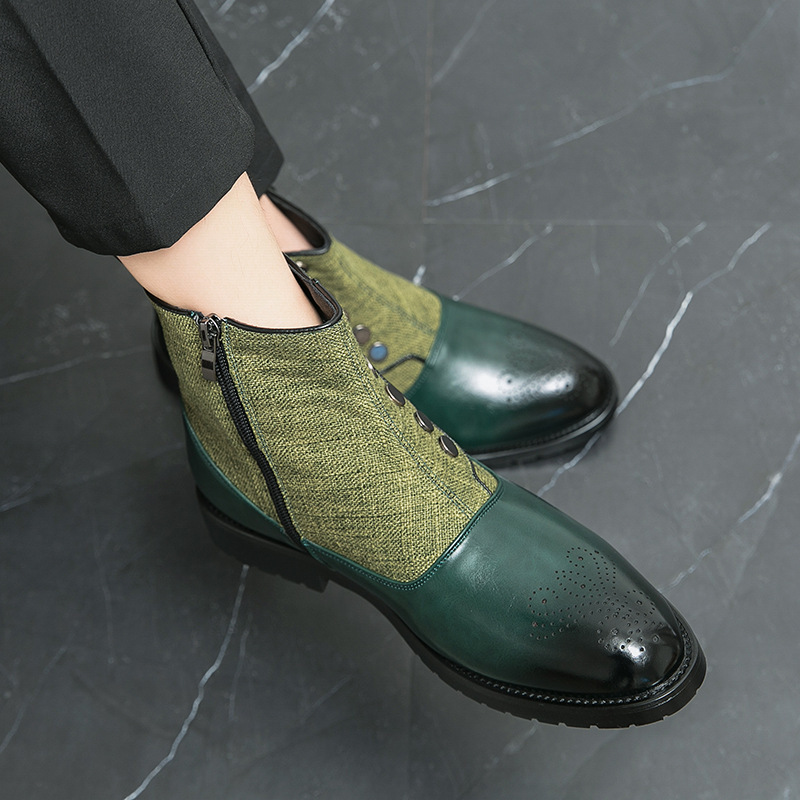 Cloth Stitching High Top Wild British Martin Casual Men's Leather Shoes - Image 5