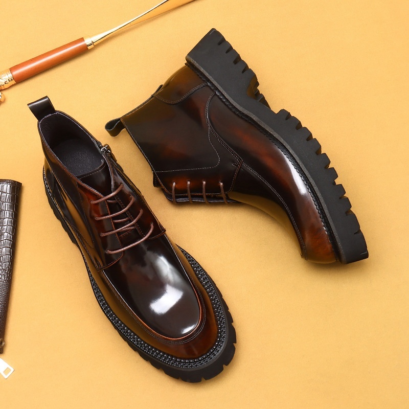 Martin Boots Leather Zipper Patent Leather Glossy British Platform Ankle Boots - Image 2