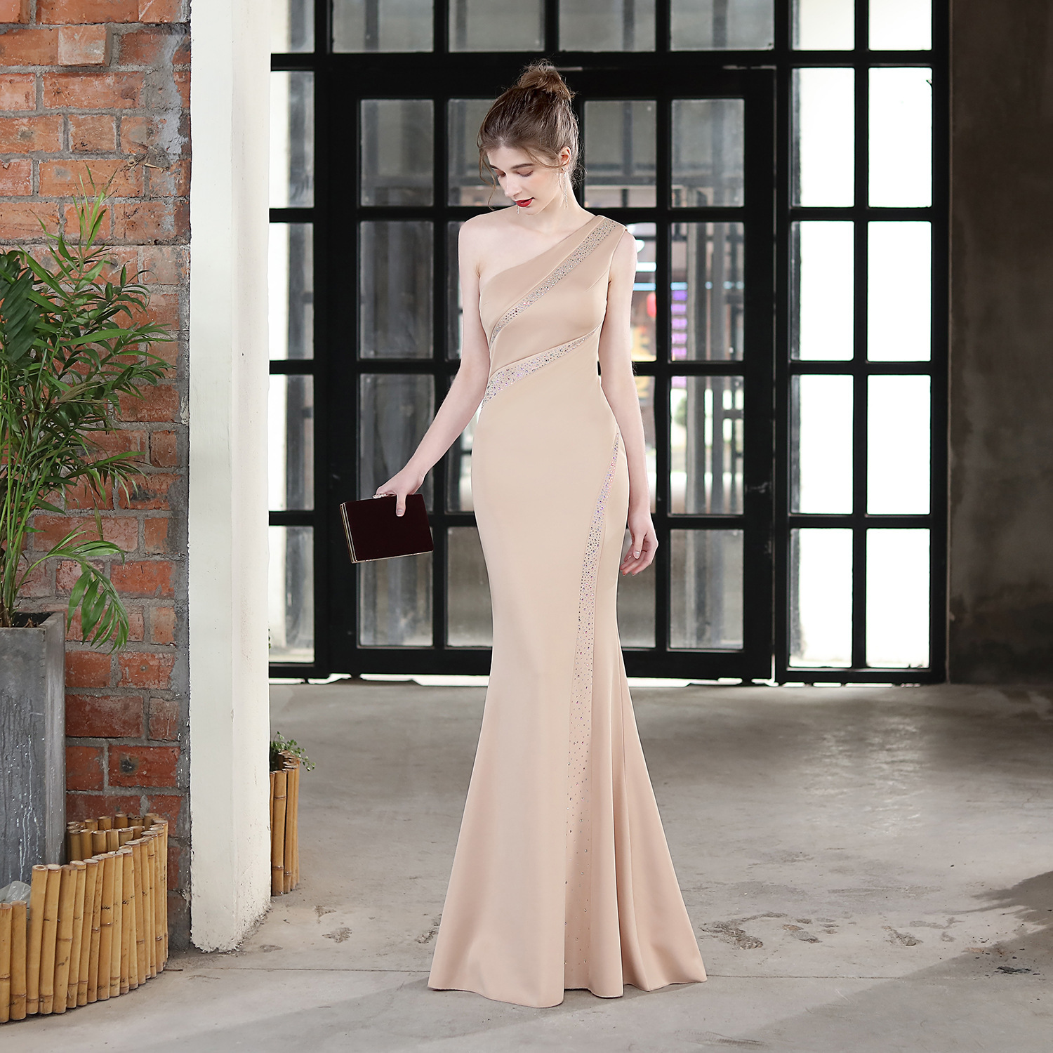 Toast Dress Bride Long One-shoulder Thank You Banquet Slim Fishtail Skirt - Image 4