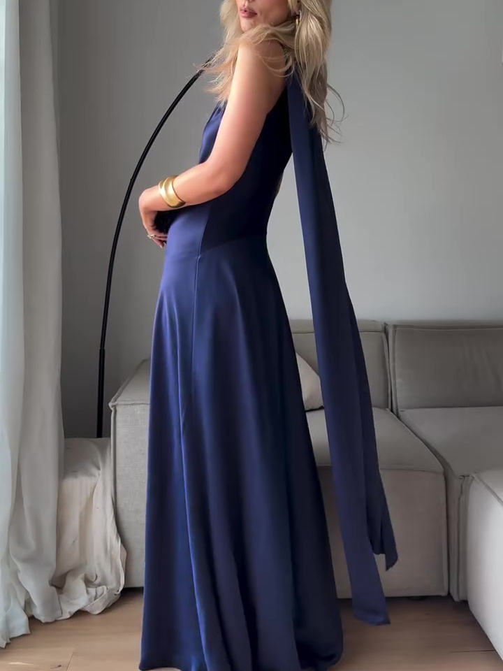 Royal Blue Satin Sleeveless Maxi Dress — изображение 3
