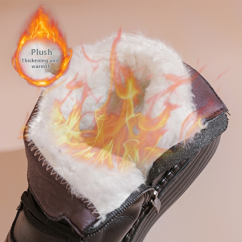 Mother Cowhide Wool Fleece Lined Soft Bottom Non-slip Wear-resistant Ankle Boots - Image 2