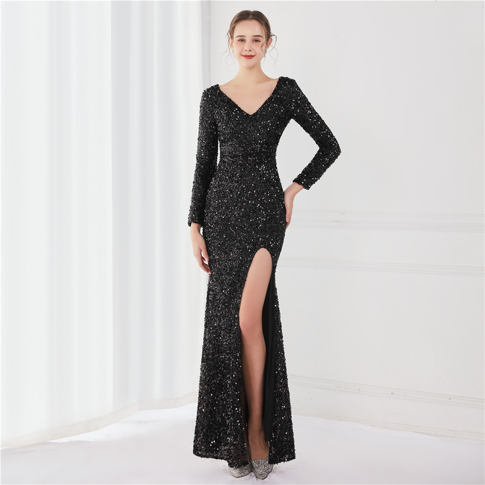 Long Sleeve Sequined Gas Field Queen Fishtail Evening Dress — изображение 5