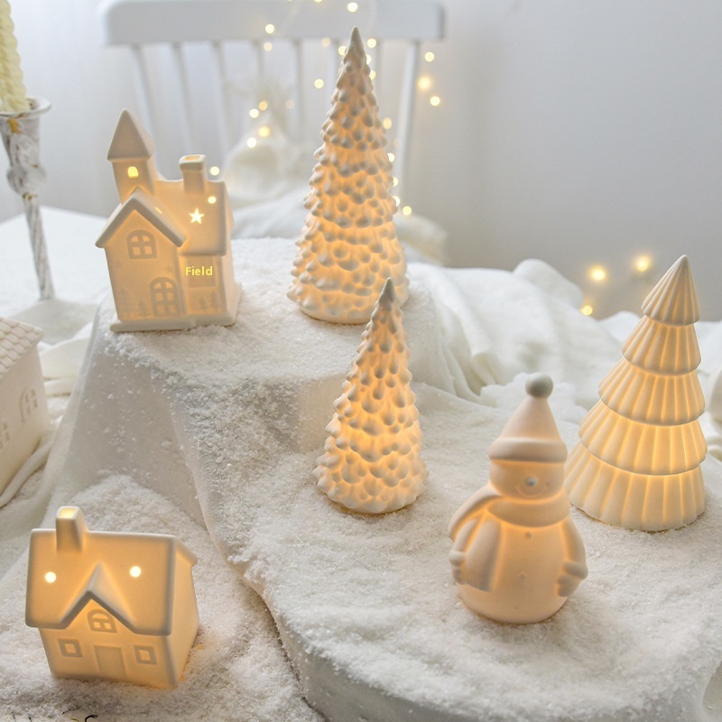Ceramic Christmas Tree Desktop Decoration Luminous Christmas Small House Christmas Snowman — изображение 2