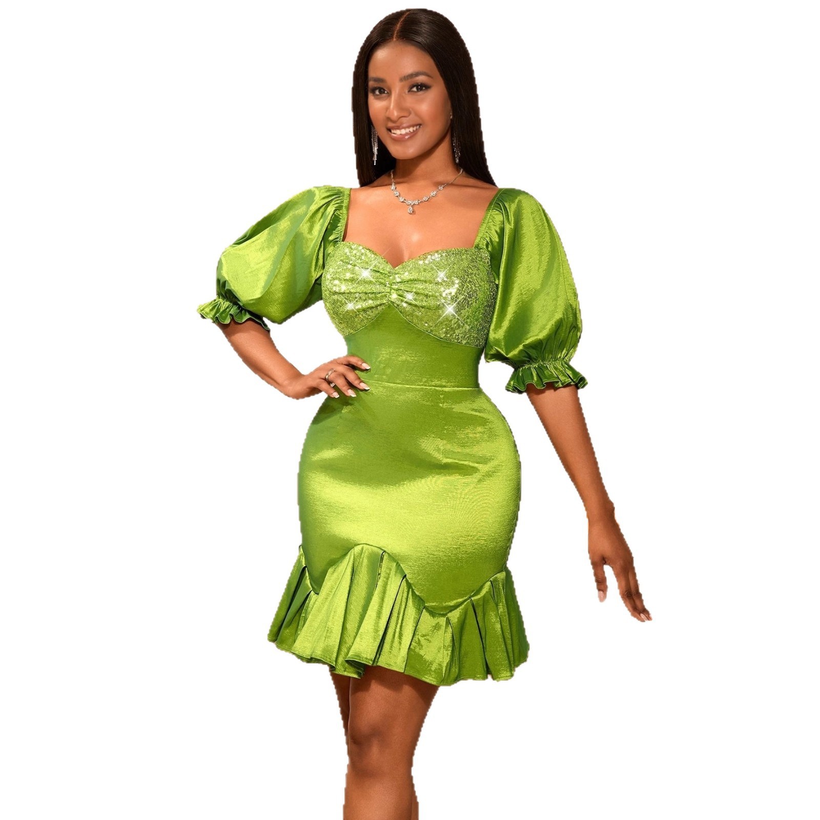 Sequin Stitching Ruffled Banquet Sheath Evening Dress — изображение 5