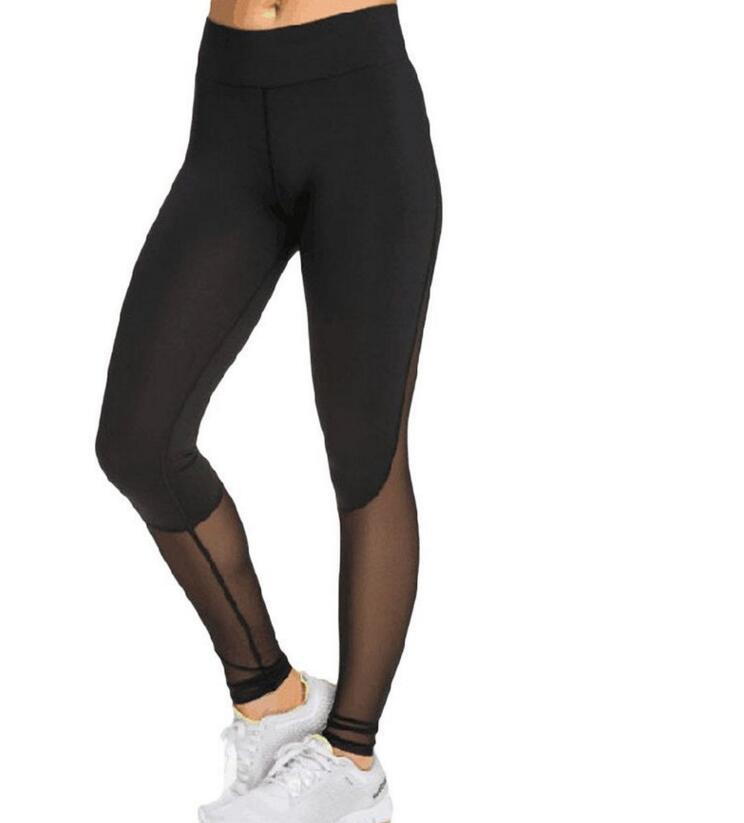 Europe and the United States new sexy perspective mesh high slit yarn stitching sweatpants high waist yoga pants – Bild 2