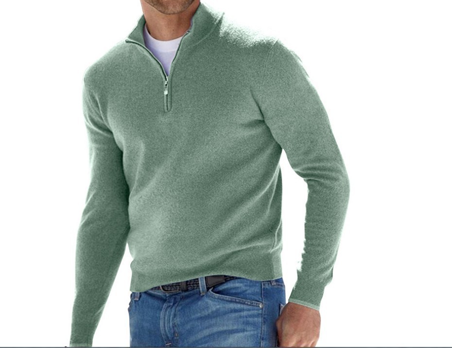 Men's Fashion Casual Long Sleeve V-neck Cashmere Zipper Top - Image 10