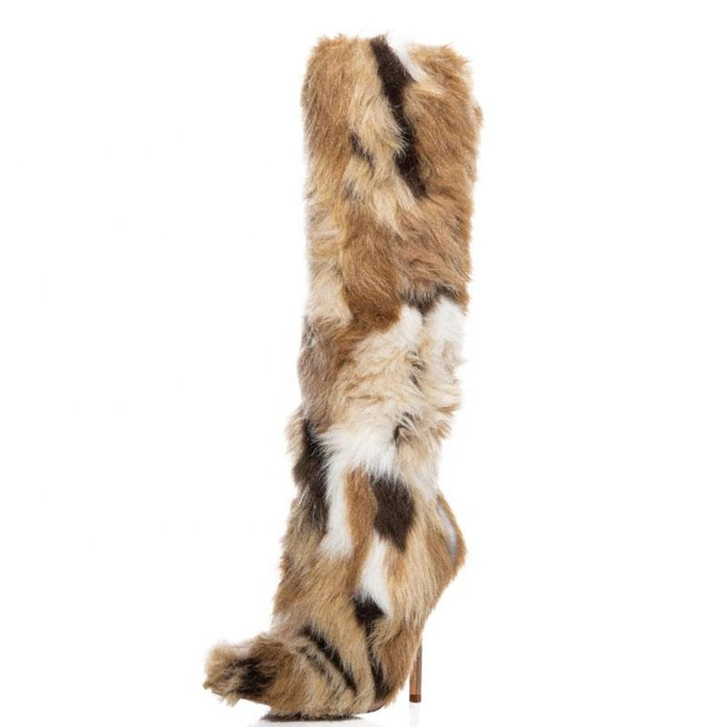 High Heel Fur Boots Fur Boots High Tube Stiletto Heel Fur Boots - Image 2