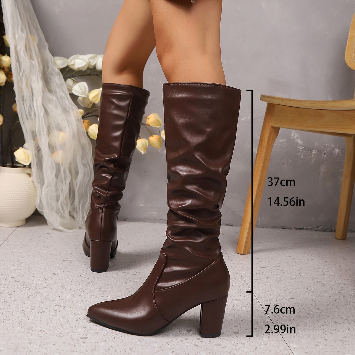 Pointed Pleated Sleeve High Heel Fashion Boots — изображение 4
