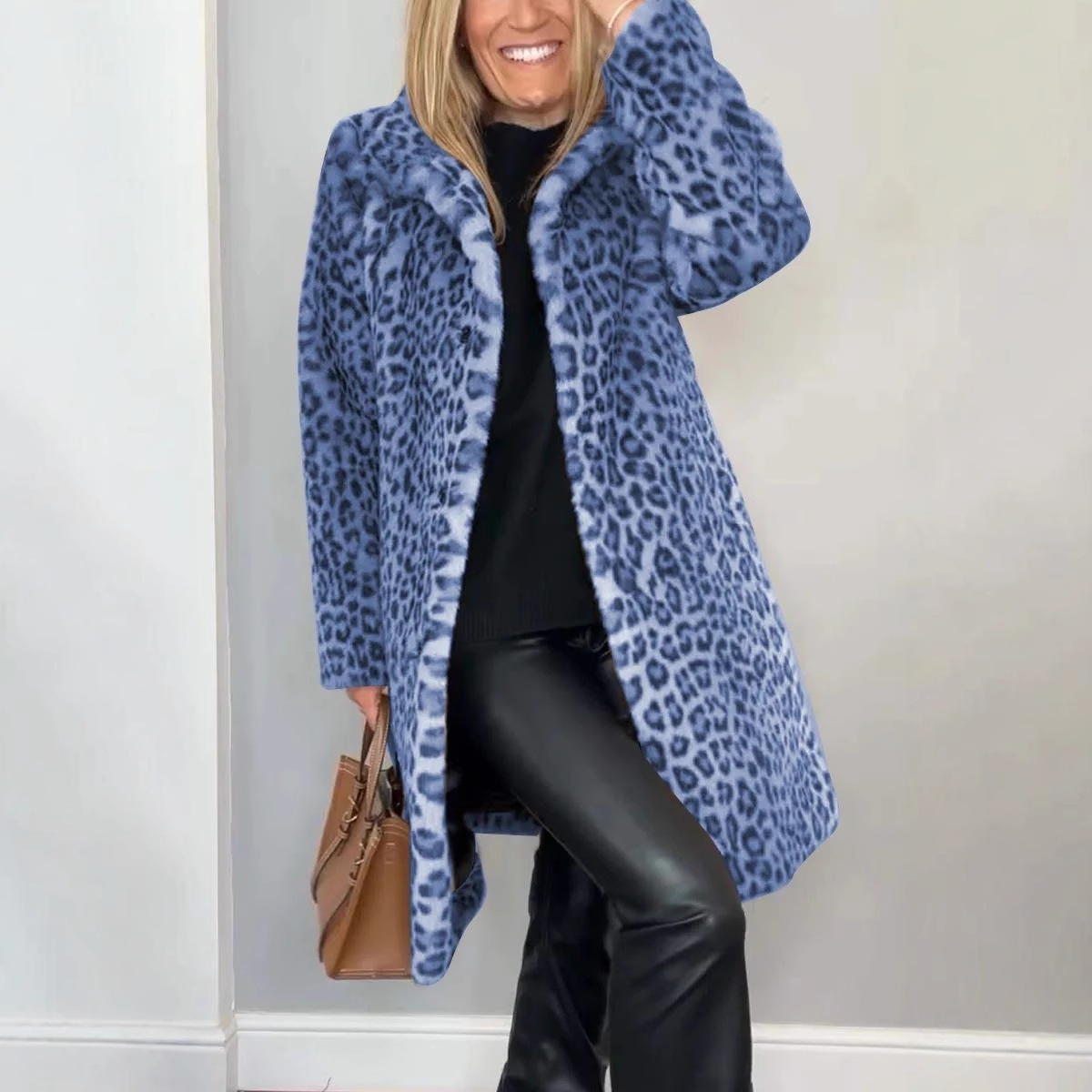Fall Winter Leopard Print Plush Mid-length Coat - Image 3