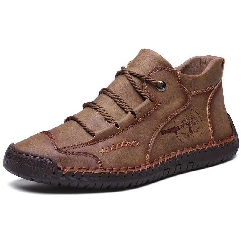 Men's Autumn Sewing High-top Leather Flat Outdoor Work Clothes Casual Shoes - Image 6