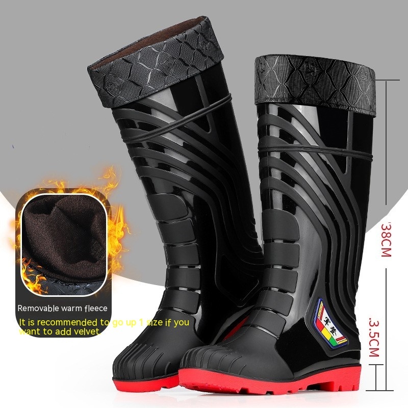 Mid-calf Rubber Fashion Rain Boots Men's Outdoor Fleece-lined - Image 3