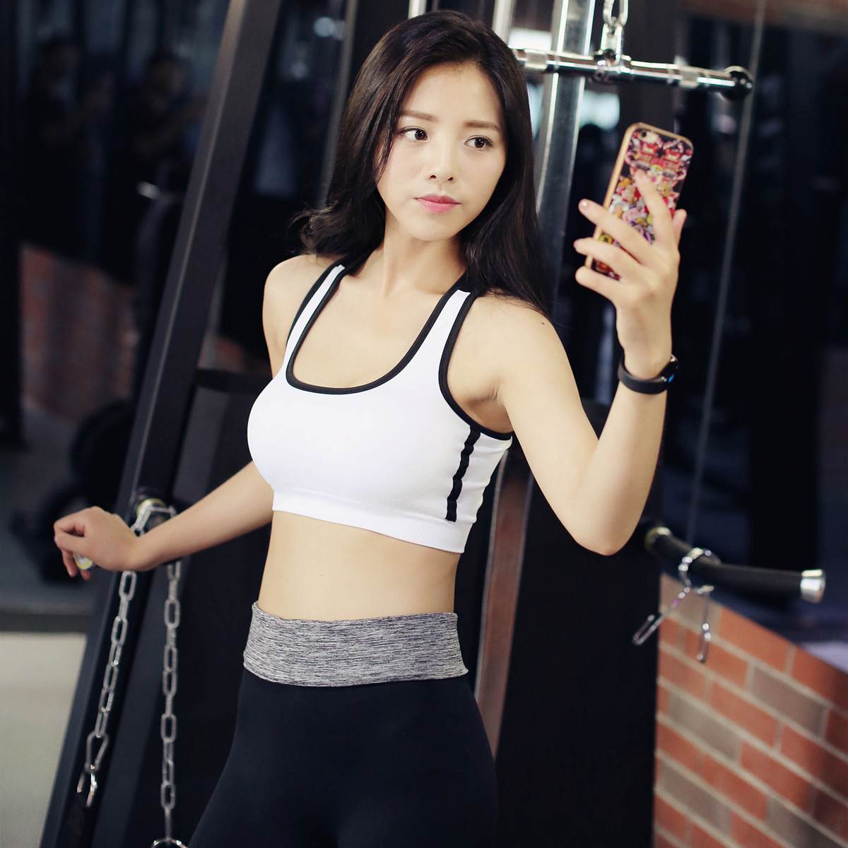 Yoga leggings black and white stitching hip breathable mesh yoga pants – Bild 6