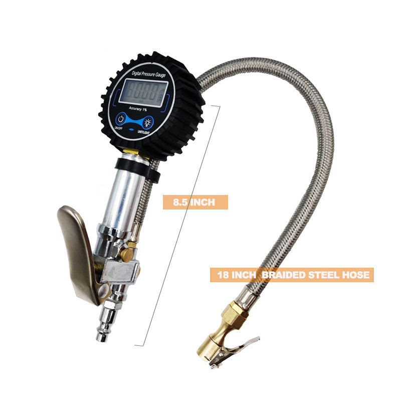 Silver Inflation Gun, Metal Braided Hose, Digital Tire Pressure Gun - Image 5
