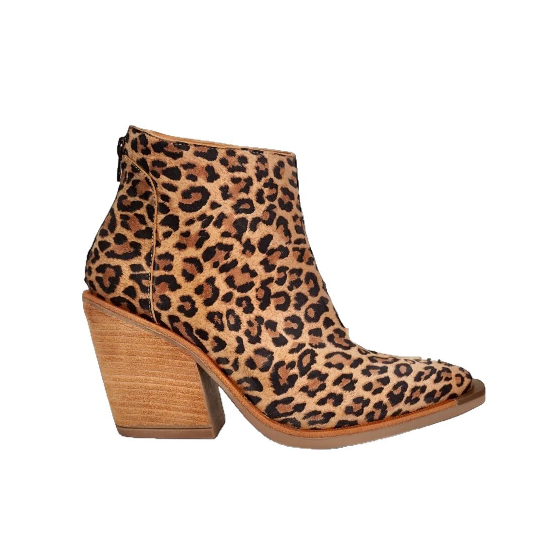 Leopard Pointed Ankle High-top Back Zipper Pull-up Boots For Women - Image 5