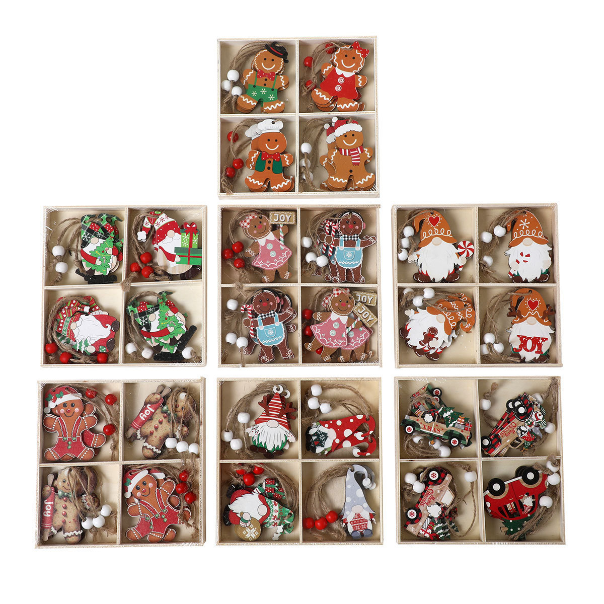 12 PCs Faceless Old Man Christmas Wooden Pendant Boxed Christmas Tree - Image 5