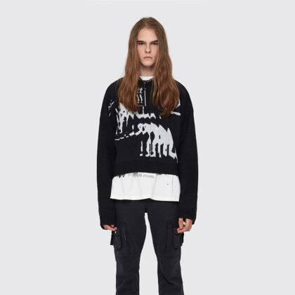 Black Ripple Texture Cropped Niche Knit Sweater